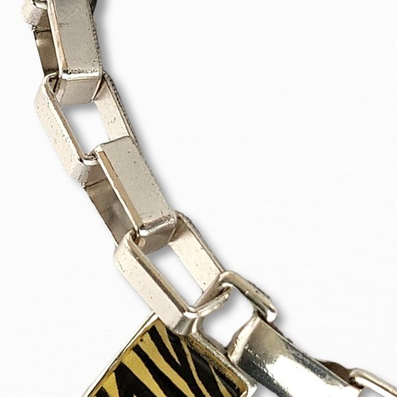 80’s Style Statement Black Stripe Silver tone and Zebra Necklace - Picture 5 of 13